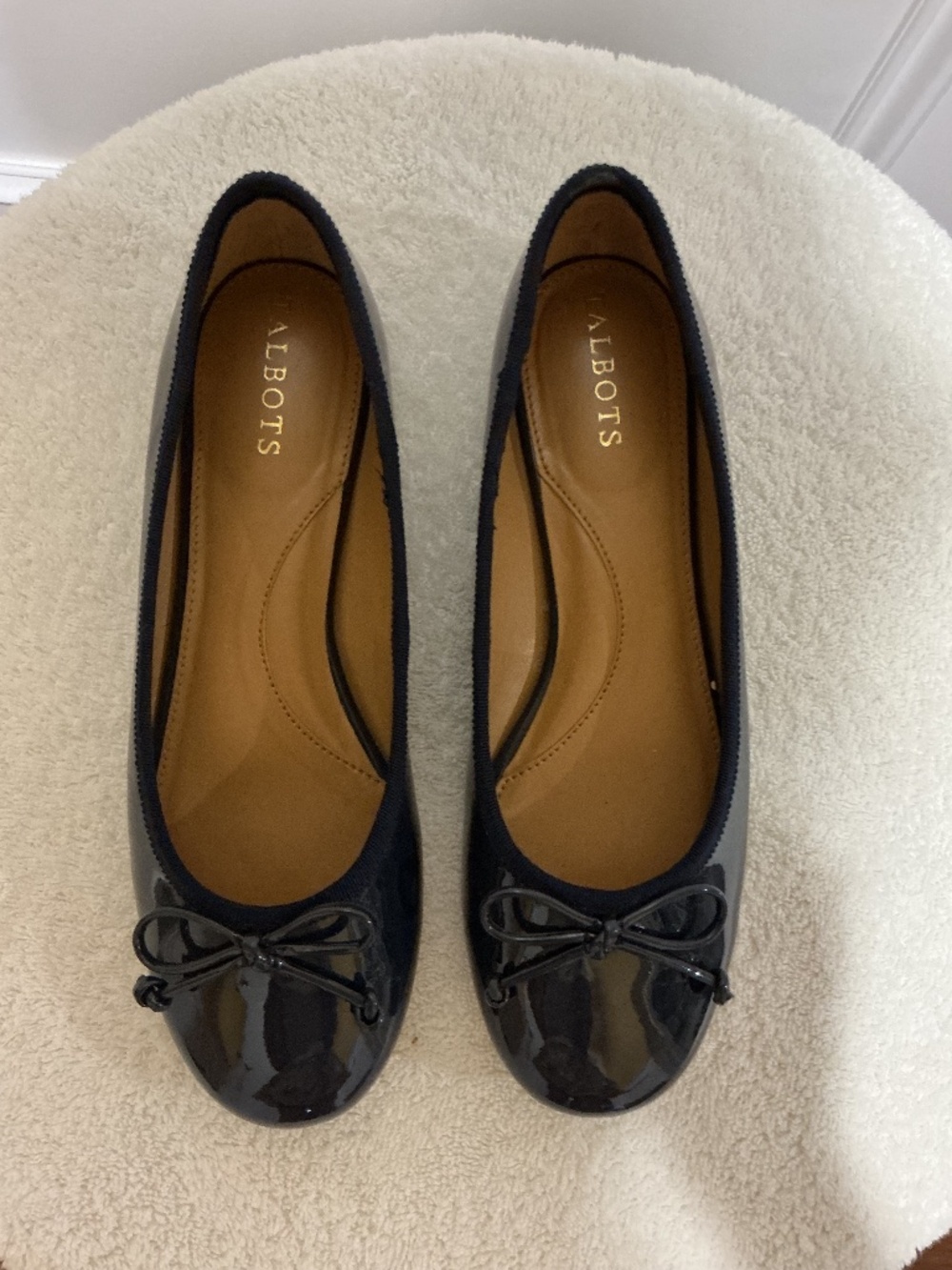Talbots Navy patent-finish flats Size 7